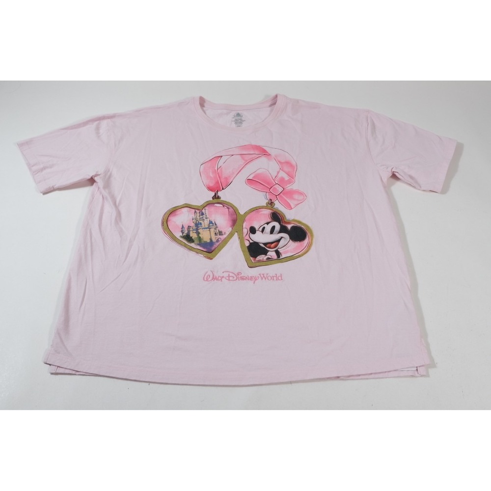 Disney Shirt Womens L Pink Mickey Mouse Heart Locket Castle Short Sleeve Graphic